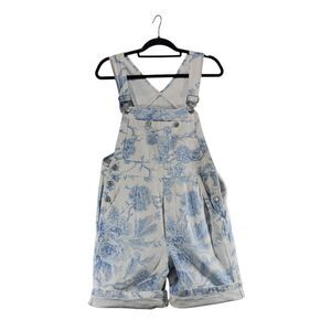 S/M NO! Jeans Short Overalls Shortalls VTG Blue Floral Cottagecore White Roses